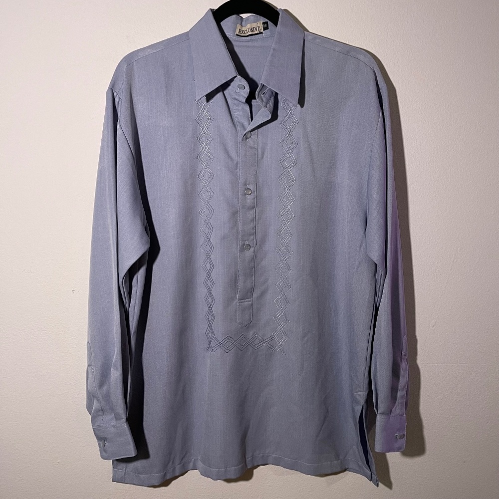 Men's Vintage Exclusive Brand Long Sleeve Embroidered Geometric Shirt Medium